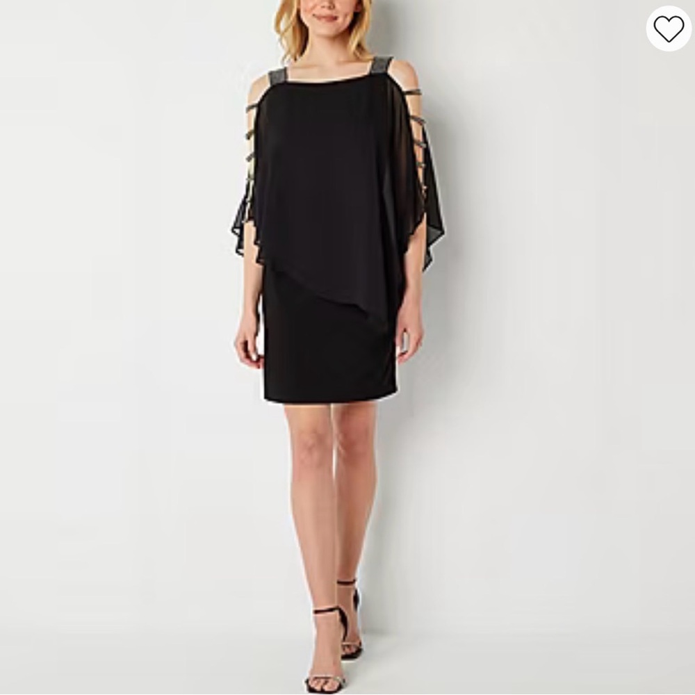 MSK Black Rhinestone Embellished Short Sleeve Sheath Dress - Small